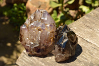 Polished Large Smokey Amethyst Window Quartz Crystals x 2 From Akansobe, Madagascar - TopRock