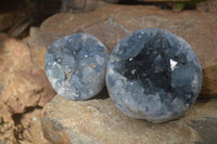 Polished Crystal Centred Blue Celestite Geodes  x 2 From Sakoany, Madagascar