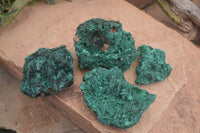 Natural Chatoyant Silky Malachite Specimens  x 4 From Kasompe, Congo