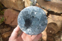 Polished Crystal Centred Blue Celestite Geodes  x 2 From Sakoany, Madagascar