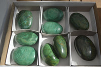 Polished  Large Green Verdite Galet / Palm Stones x 9 From Zimbabwe