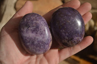 Polished  Purple Lepidolite Palm Stones  x 6 From Zimbabwe