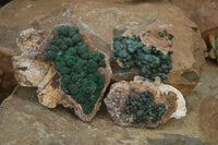 Natural Rare Ball Malachite On Drusy Quartz & Dolomite Specimens x 3 From Kambove, Congo