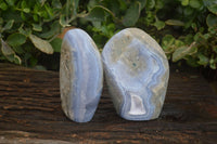 Polished Blue Lace Agate Standing Free Forms  x 2 From Nsanje, Malawi - Toprock Gemstones and Minerals 