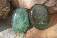 Polished  Large Green Verdite Galet / Palm Stones x 9 From Zimbabwe