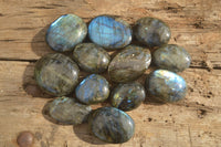 Polished  Flashy Labradorite Palm Stones  x 12 From Tulear, Madagascar