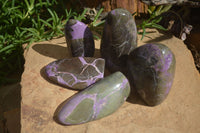 Polished Stichtite & Serpentine Standing Free Forms With Silky Purple Threads  x 5 From Barberton, South Africa - Toprock Gemstones and Minerals 