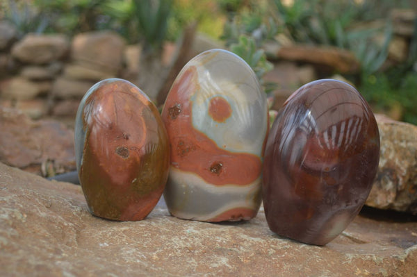 Polished Polychrome Jasper Standing Free Forms  x 3 From Mahajanga, Madagascar