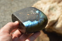 Polished Labradorite Standing Free Forms With Intense Blue & Gold Flash x 3 From Sakoany, Madagascar - TopRock