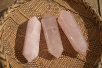 Polished Gemmy Double Terminated Rose Quartz Points x 3 From Antsirabe, Madagascar