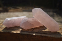 Polished Gemmy Double Terminated Rose Quartz Points x 3 From Antsirabe, Madagascar