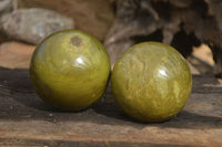 Polished Green Opal Spheres  x 2 From Antsirabe, Madagascar