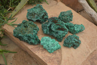 Natural Chatoyant Silky Malachite Specimens  x 7 From Kasompe, Congo