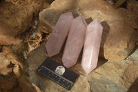 Polished Gemmy Double Terminated Rose Quartz Points x 3 From Antsirabe, Madagascar