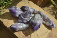 Polished "Witches Hat" Chevron Amethyst Crystals  x 6 From Zambia - Toprock Gemstones and Minerals 