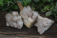 Natural Cascading White Phantom Smokey Quartz Clusters  x 3 From Luena, Congo - Toprock Gemstones and Minerals 