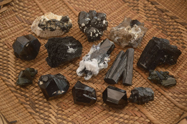 Natural Schorl Black Tourmaline Specimens With Hyalite On Some  x 14 From Erongo, Namibia