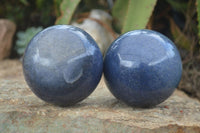 Polished Blue Lazulite Spheres  x 2 From Madagascar - Toprock Gemstones and Minerals 