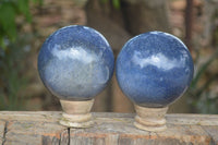 Polished Blue Lazulite Spheres  x 2 From Madagascar - Toprock Gemstones and Minerals 