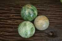 Polished  Green Chrysoprase Spheres  x 3 From Ambatondrazaka, Madagascar