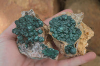 Natural Rare Ball Malachite On Drusy Quartz & Dolomite Specimens x 2 From Congo