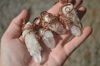 Natural Copper Wire Wrapped Sugar Pineapple Clear Quartz Crystals  x 6 From Madagascar