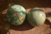 Polished  Green Chrysoprase Spheres  x 3 From Ambatondrazaka, Madagascar