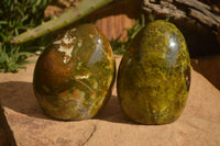 Polished  Green Opal Standing Free Forms  x 2 From Antsirabe, Madagascar