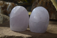 Polished Blue Girasol Rose Quartz Standing Free Forms x 2 From Madagascar