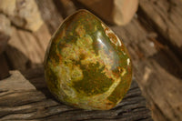 Polished  Green Opal Standing Free Forms  x 2 From Antsirabe, Madagascar