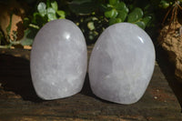 Polished Blue Girasol Rose Quartz Standing Free Forms x 2 From Madagascar