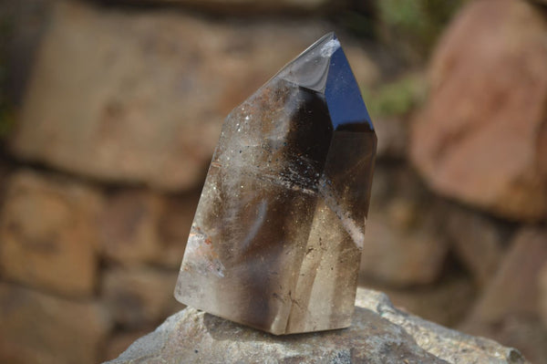 Polished Smokey Banded Window Quartz Crystals x 2 From Ankazobe, Madagascar