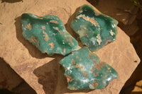 Polished  One Side Polished Emerald Mtorolite Plates  x 3 From Zimbabwe