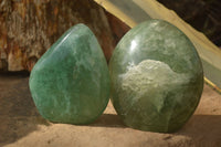 Polished  Green Fluorite Standing Free Forms  x 2 From Madagascar