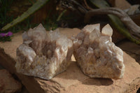 Natural Cascading Smokey Quartz Clusters x 2 From Luena, Congo