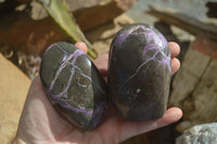 Polished Stichtite & Serpentine Free Forms With Silky Purple Threads  x 3 From Barberton, South Africa - Toprock Gemstones and Minerals 