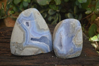 Polished Blue Lace Agate Standing Free Forms  x 2 From Nsanje, Malawi - Toprock Gemstones and Minerals 