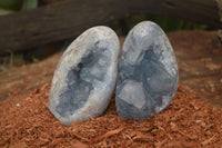 Polished Blue Celestite Standing Free Forms  x 2 From Sakoany, Madagascar - Toprock Gemstones and Minerals 