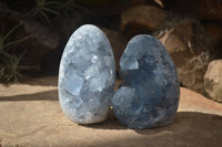 Polished Blue Celestite Standing Free Forms  x 2 From Sakoany, Madagascar - Toprock Gemstones and Minerals 