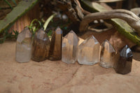 Polished Wispy Phantom Smokey Quartz Points x 12 From Madagascar