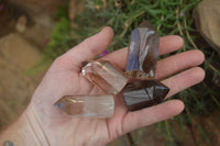 Polished Wispy Phantom Smokey Quartz Points x 12 From Madagascar