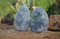 Polished Blue Celestite Standing Free Forms  x 2 From Sakoany, Madagascar - Toprock Gemstones and Minerals 