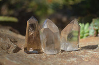 Polished Wispy Phantom Smokey Quartz Points x 12 From Madagascar