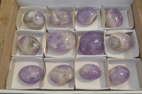 Polished Chevron Amethyst Galet-Palm Stones x 12 From Madagascar