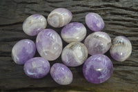 Polished Chevron Amethyst Galet-Palm Stones x 12 From Madagascar