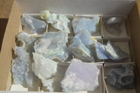 Natural Etched Blue Chalcedony Specimens  x 12 From Nsanje, Malawi