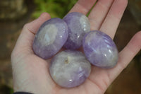 Polished Chevron Amethyst Galet-Palm Stones x 12 From Madagascar