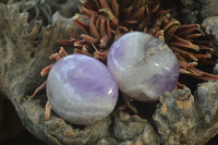 Polished Chevron Amethyst Galet-Palm Stones x 12 From Madagascar