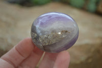 Polished Chevron Amethyst Galet-Palm Stones x 12 From Madagascar