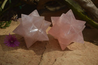 Polished Gemmy Pink Rose Quartz Merkabah Stars x 2 From Ambatondrazaka, Madagascar